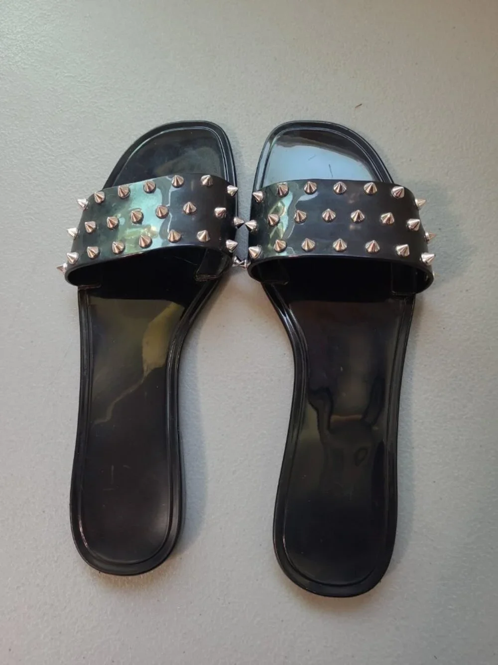 Women's Slide Sandals Size 6 Black Spiked Studded Punk Goth Alternative Slip On